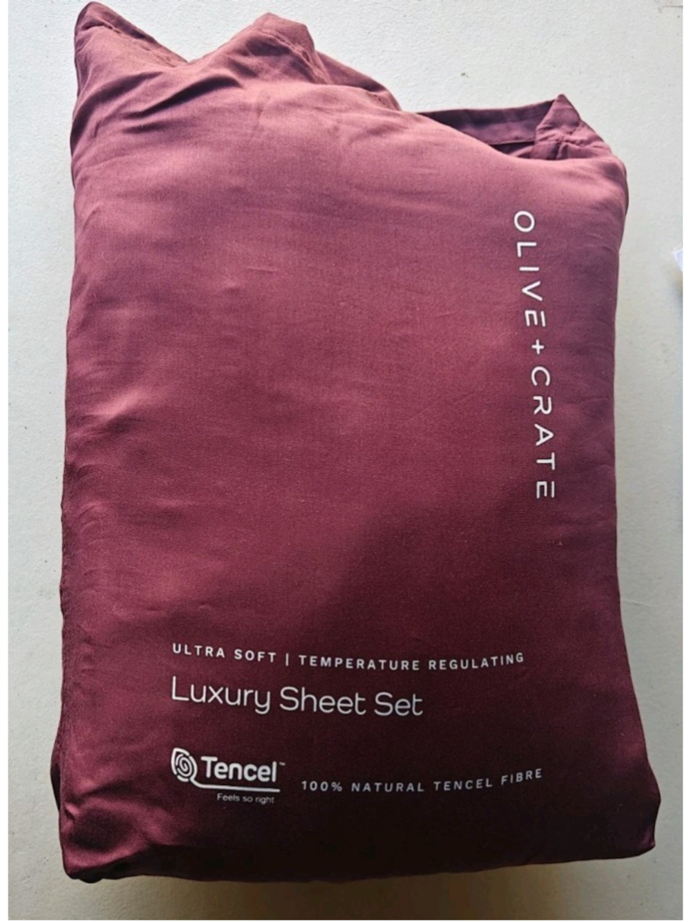 Olive Crate 100% Eucalyptus TENCEL Cooling - QUEEN Sheet Set 4pc Sour Cherry - Picture 3 of 4
